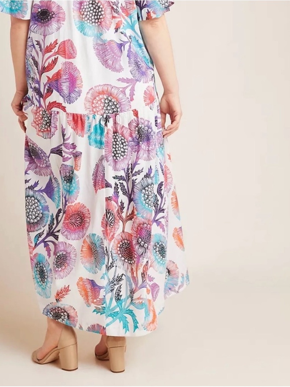 Tugboat White Floral Button-Front Maxi Dress with Pink, Purple & Blue Print - Picture 5 of 8